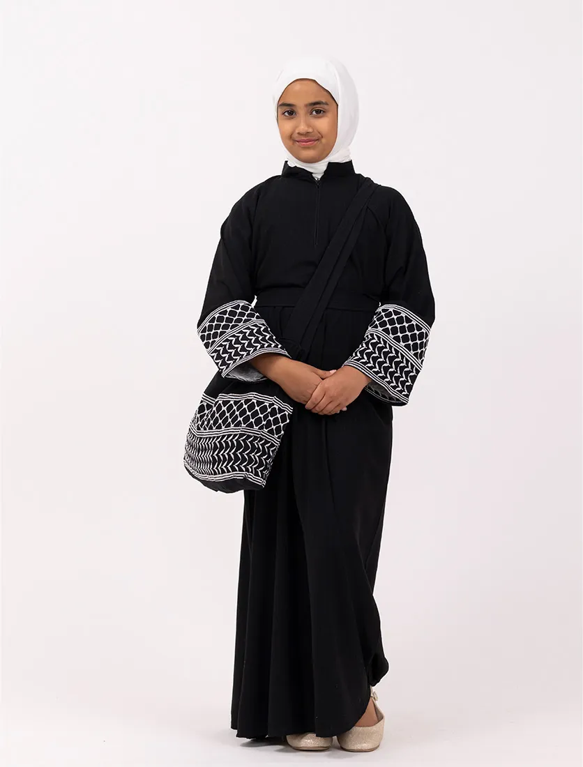 Girls Black Keffiyeh Basic Abaya